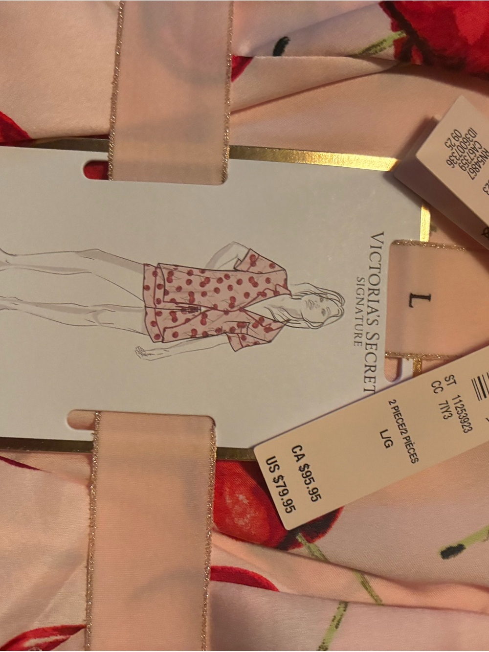 Victoria's Secret Pink Cherry Satin Pajama Set with Red Cherry Print - Picture 3 of 3